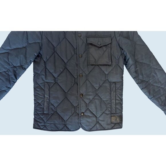 ALLSAINTS Spitafields Quilted Full Button Blue Dark Gray Barn Jacket Sz XS - Picture 4 of 8